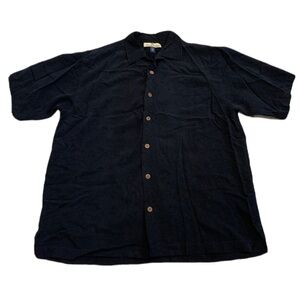 Tommy Bahama Men's Black Silk Short Sleeve Button-Down Shirt Medium